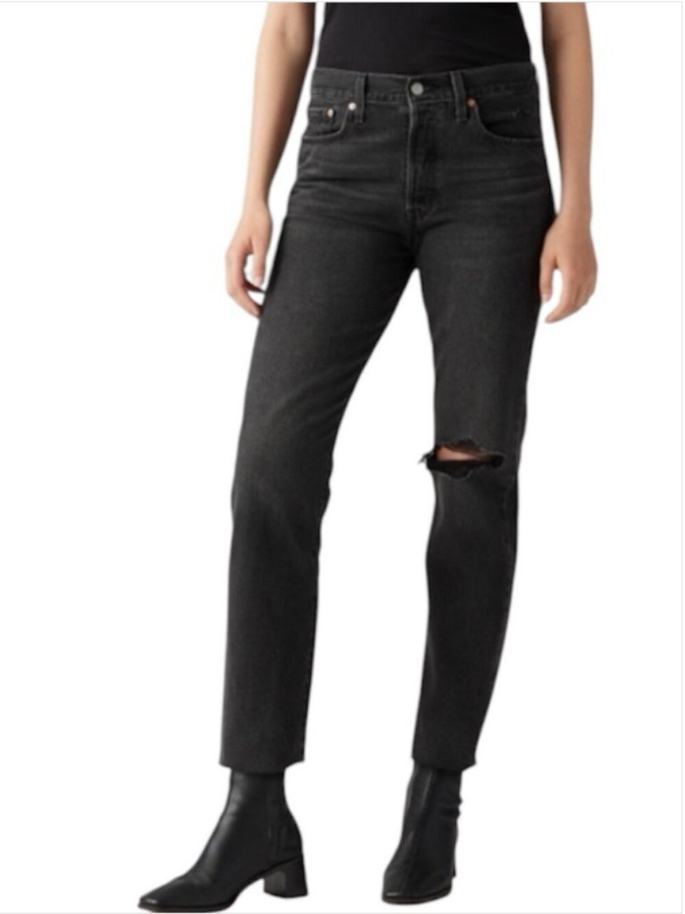 Levi’s Wedgie Black Distressed Raw Hem Jeans